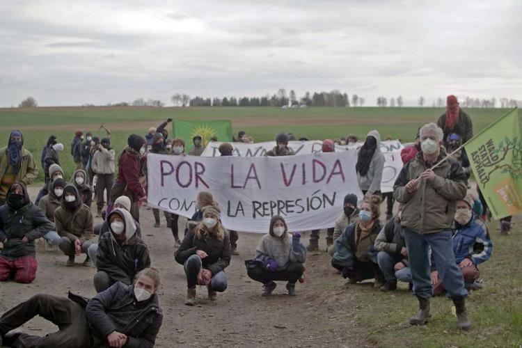 Activistas ambientales en Alemania realizan acción en solidaridad con la lucha de Bachajón